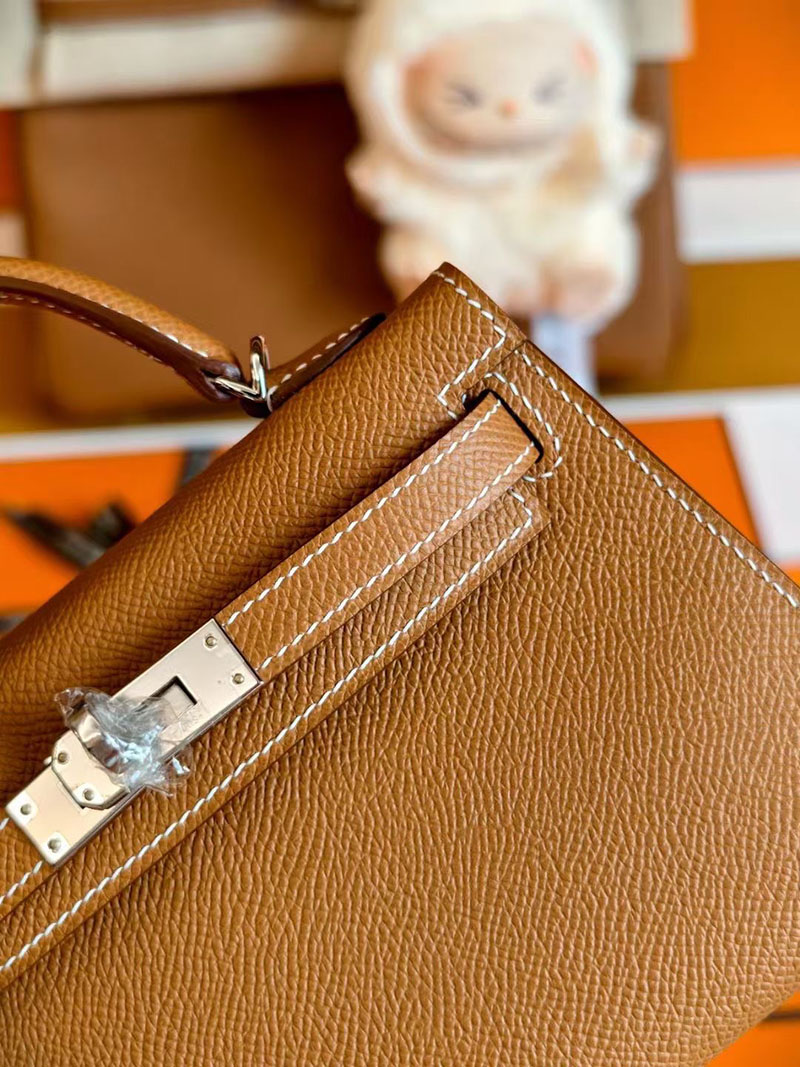 ミニケリー ゴールド HERMES ケリーミニ2 外縫い ゴールド ヴォーエプソン シルバー金具 2627828 エルメス 新作バッグ - 画像 (6)
