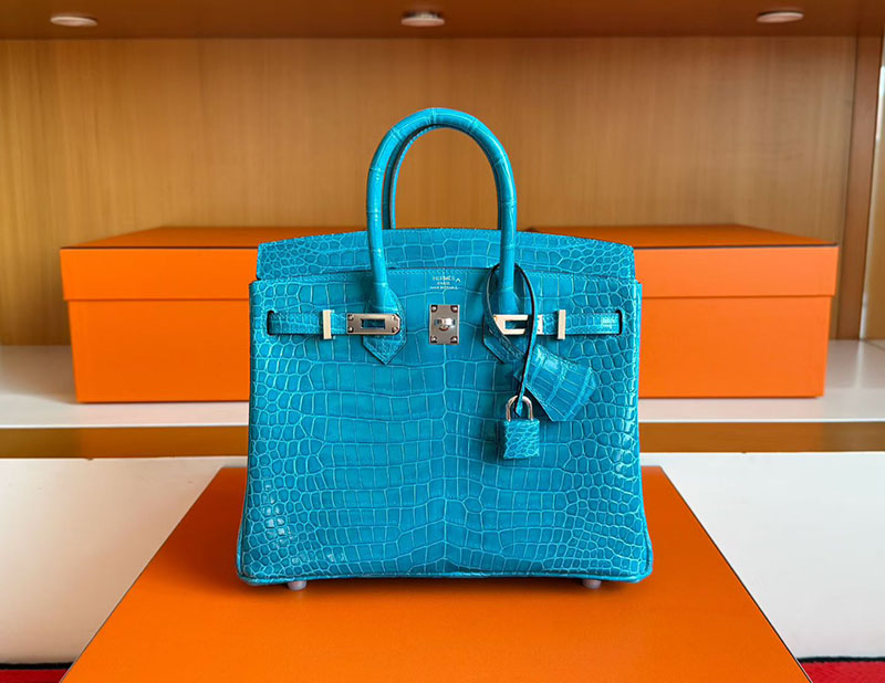 バーキン クロコダイル 定価 HERMES バーキン25 ブルーイズミール クロコダイル ポロサスマット シルバー金具 2627833 エルメス 新作バッグ - 画像 (9)