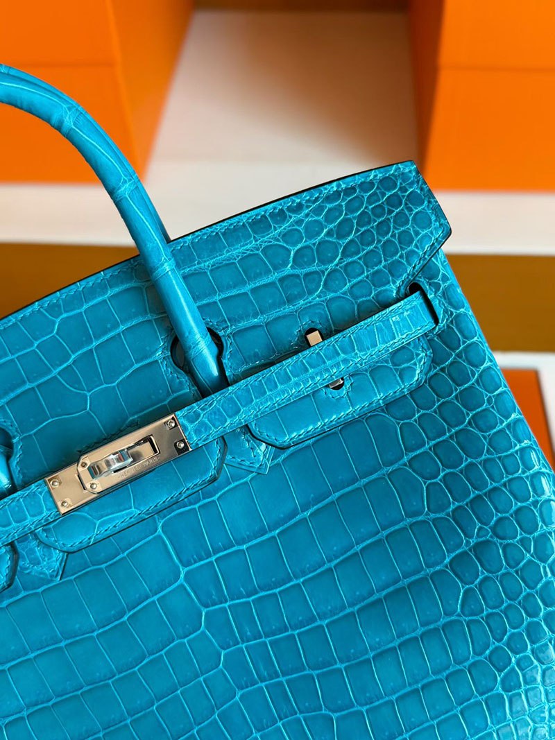 バーキン クロコダイル 定価 HERMES バーキン25 ブルーイズミール クロコダイル ポロサスマット シルバー金具 2627833 エルメス 新作バッグ - 画像 (8)