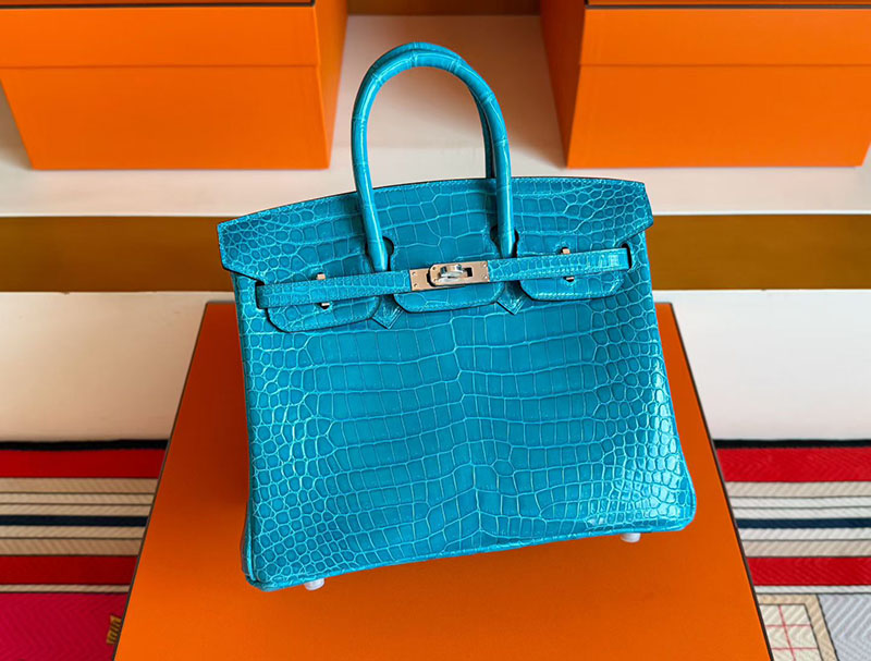 バーキン クロコダイル 定価 HERMES バーキン25 ブルーイズミール クロコダイル ポロサスマット シルバー金具 2627833 エルメス 新作バッグ - 画像 (7)