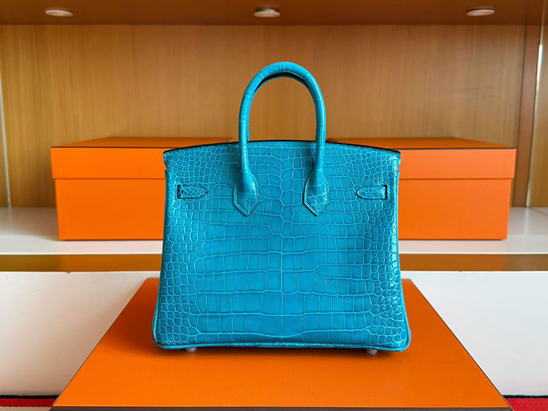 バーキン クロコダイル 定価 HERMES バーキン25 ブルーイズミール クロコダイル ポロサスマット シルバー金具 2627833 エルメス 新作バッグ - 画像 (6)