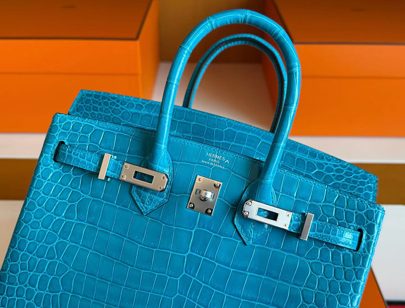 バーキン クロコダイル 定価 HERMES バーキン25 ブルーイズミール クロコダイル ポロサスマット シルバー金具 2627833 エルメス 新作バッグ - 画像 (5)
