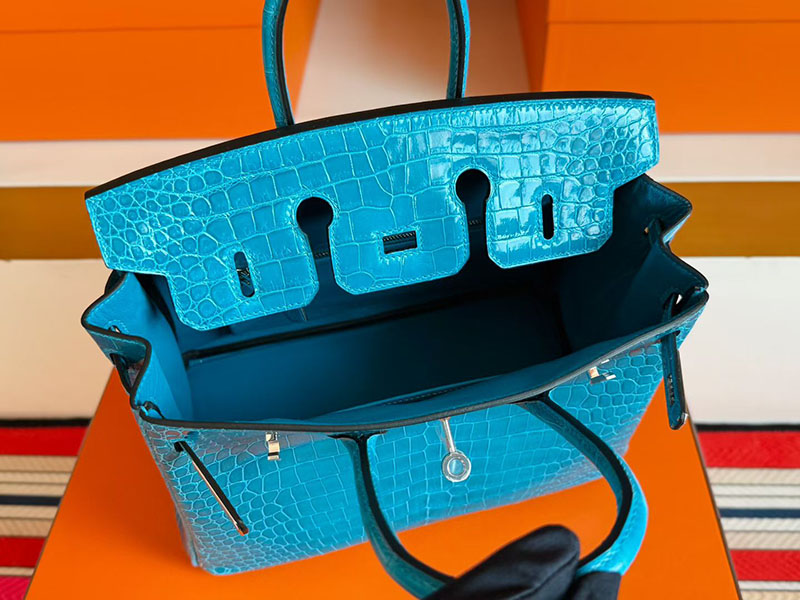 バーキン クロコダイル 定価 HERMES バーキン25 ブルーイズミール クロコダイル ポロサスマット シルバー金具 2627833 エルメス 新作バッグ - 画像 (4)