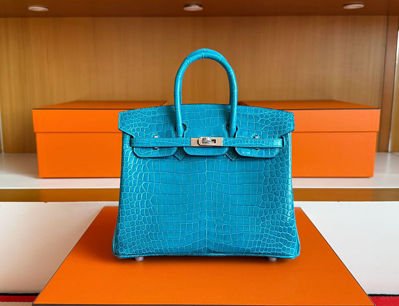バーキン クロコダイル 定価 HERMES バーキン25 ブルーイズミール クロコダイル ポロサスマット シルバー金具 2627833 エルメス 新作バッグ - 画像 (2)