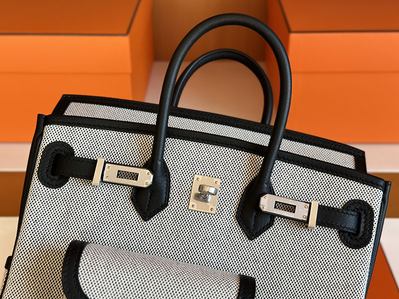 バーキン カーゴ 25 定価 HERMES バーキンカーゴ25 グレー/黒 ブラック キャンバス/スイフト シルバー金具 2627838 エルメス 新作バッグ - 画像 (6)