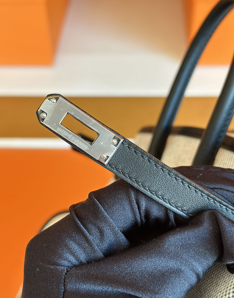 バーキン カーゴ 25 定価 HERMES バーキンカーゴ25 グレー/黒 ブラック キャンバス/スイフト シルバー金具 2627838 エルメス 新作バッグ - 画像 (5)