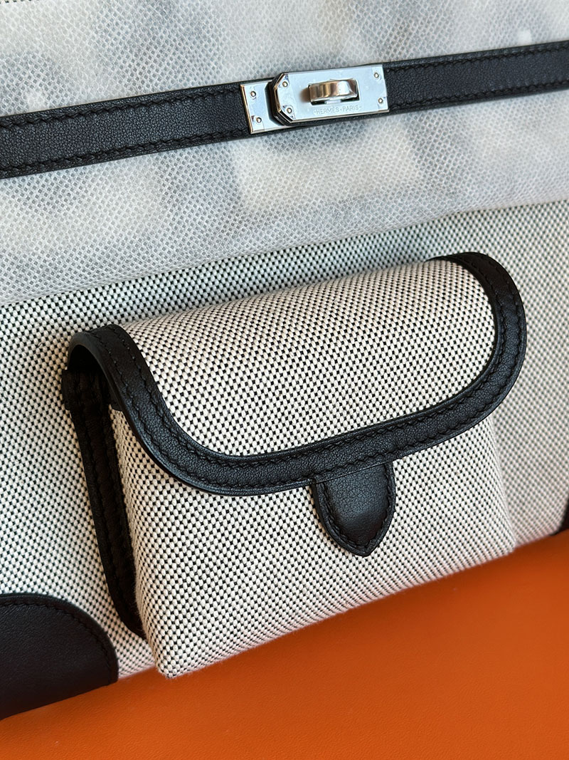 バーキン カーゴ 25 定価 HERMES バーキンカーゴ25 グレー/黒 ブラック キャンバス/スイフト シルバー金具 2627838 エルメス 新作バッグ - 画像 (3)
