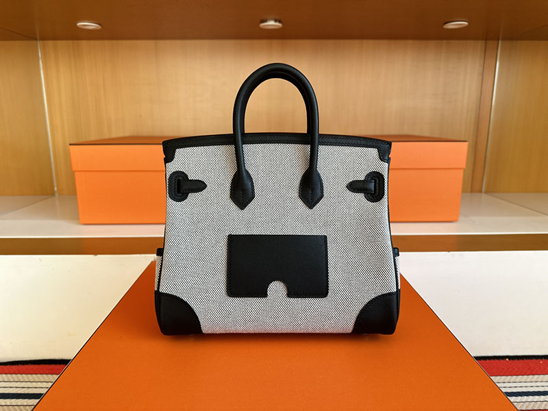 バーキン カーゴ 25 定価 HERMES バーキンカーゴ25 グレー/黒 ブラック キャンバス/スイフト シルバー金具 2627838 エルメス 新作バッグ - 画像 (14)
