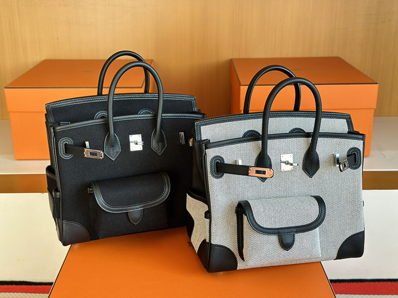 バーキン カーゴ 25 定価 HERMES バーキンカーゴ25 グレー/黒 ブラック キャンバス/スイフト シルバー金具 2627838 エルメス 新作バッグ - 画像 (12)