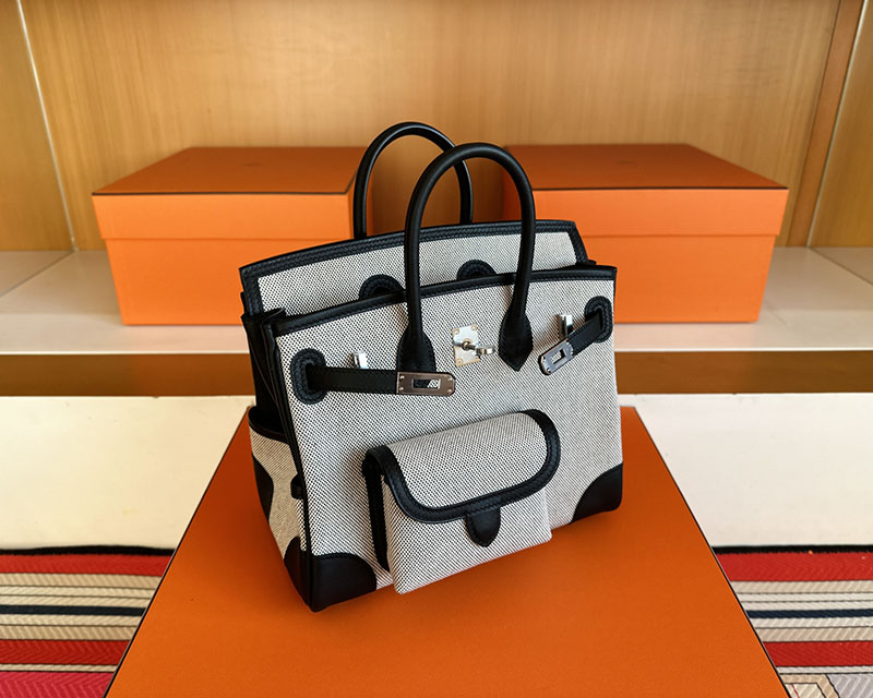 バーキン カーゴ 25 定価 HERMES バーキンカーゴ25 グレー/黒 ブラック キャンバス/スイフト シルバー金具 2627838 エルメス 新作バッグ - 画像 (8)