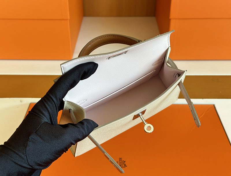 エルメス ケリーミニ2 HERMES ケリーミニ2 外縫い クレ/ローズドラジェ/ゴールド ヴォーエプソン シルバー金具 2627842 エルメス 新作バッグ - 画像 (7)