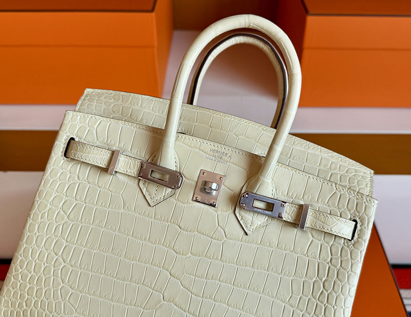 バーキン25 クロコ 定価 HERMES バーキン25 ヴァニラ クロコダイル ポロサスマット シルバー金具 2627846 エルメス 新作バッグ - 画像 (3)