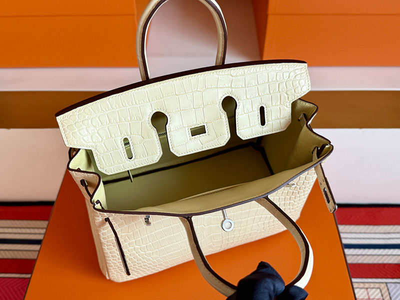 バーキン25 クロコ 定価 HERMES バーキン25 ヴァニラ クロコダイル ポロサスマット シルバー金具 2627846 エルメス 新作バッグ - 画像 (4)