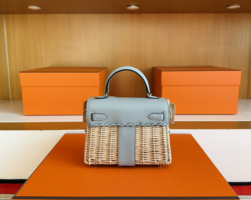 ケリーピクニック ミニ 定価 HERMES ケリーピクニックミニ ブルーグラシエ スイフトx柳 シルバー金具 2627858 エルメス 新作バッグ - 画像 (8)