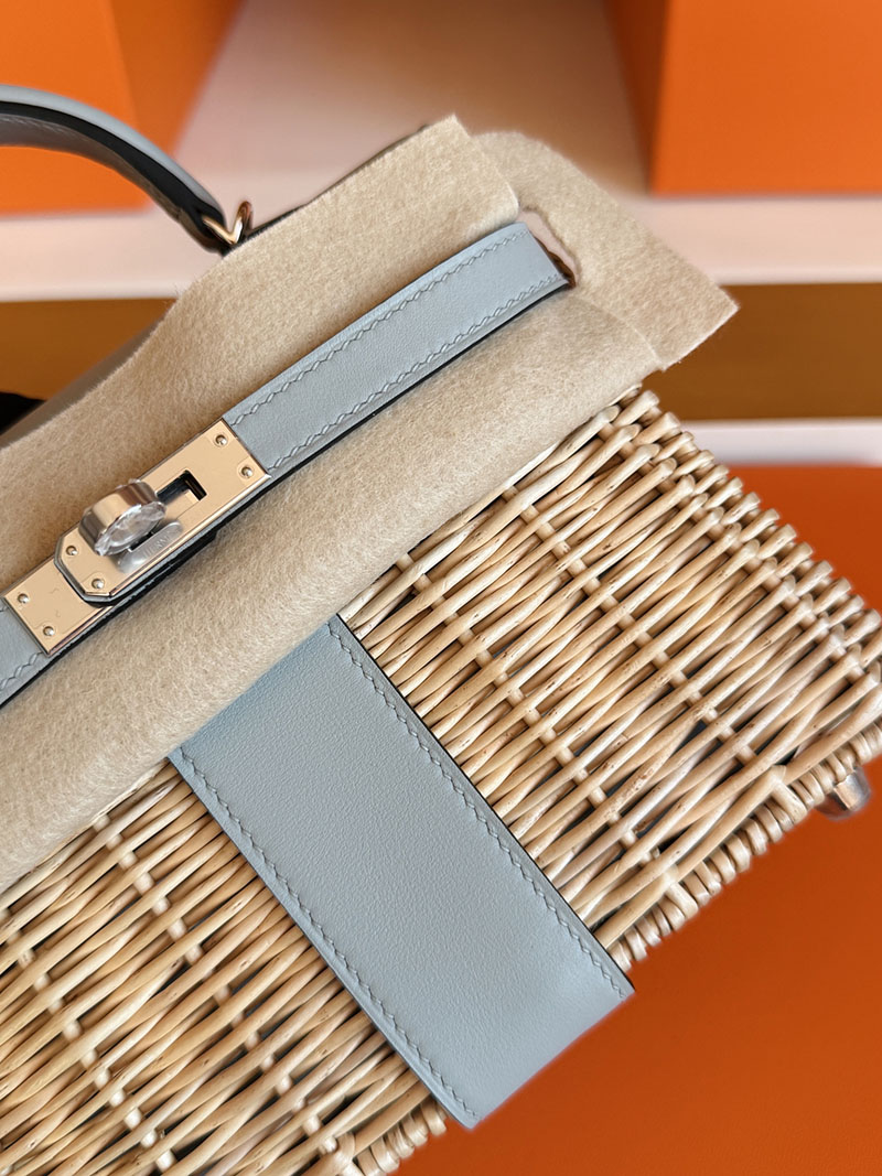 ケリーピクニック ミニ 定価 HERMES ケリーピクニックミニ ブルーグラシエ スイフトx柳 シルバー金具 2627858 エルメス 新作バッグ - 画像 (2)