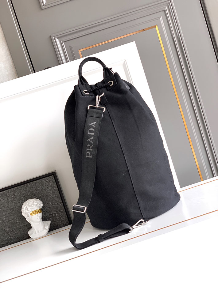 プラダ バッグ レディース PRADA リネンブレンド ドローストリング ダッフルバッグ ブラック 2VY011_2CX9_F0002 プラダ ボストンバッグ アウトレット - 画像 (8)