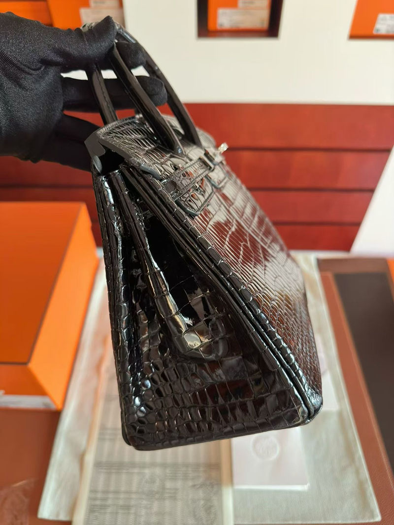 エルメス バーキンバッグ HERMES バーキン30 黒 ブラック クロコダイル ポロサスマット シルバー金具 2630346 エルメス バーキン クロコ 黒 - 画像 (3)