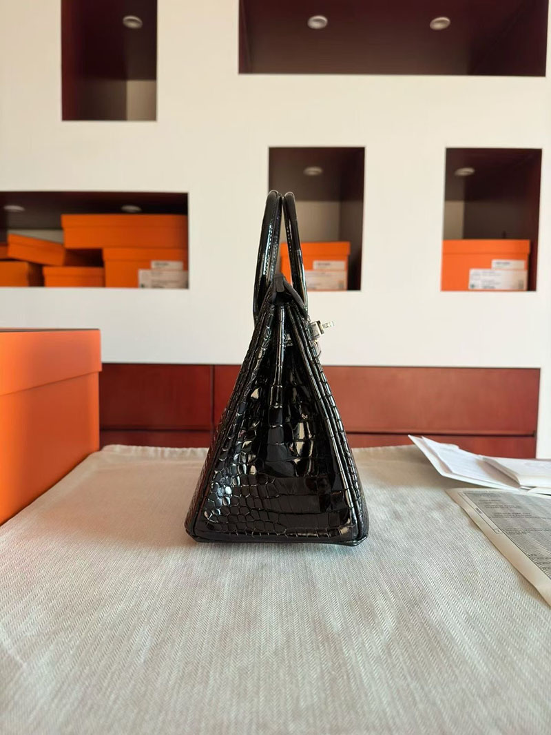 エルメス バーキンバッグ HERMES バーキン30 黒 ブラック クロコダイル ポロサスマット シルバー金具 2630346 エルメス バーキン クロコ 黒 - 画像 (2)