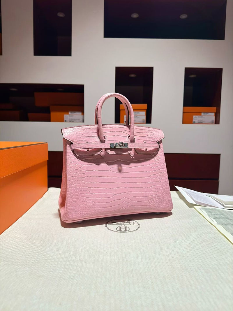 エルメス バーキンバッグ HERMES バーキン25 ピンク クロコダイル ポロサスマット シルバー金具 2630347 バーキン ピンク クロコダイル - 画像 (9)