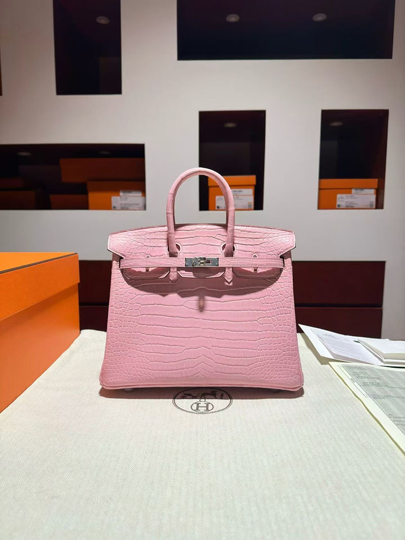 エルメス バーキンバッグ HERMES バーキン25 ピンク クロコダイル ポロサスマット シルバー金具 2630347 バーキン ピンク クロコダイル - 画像 (7)