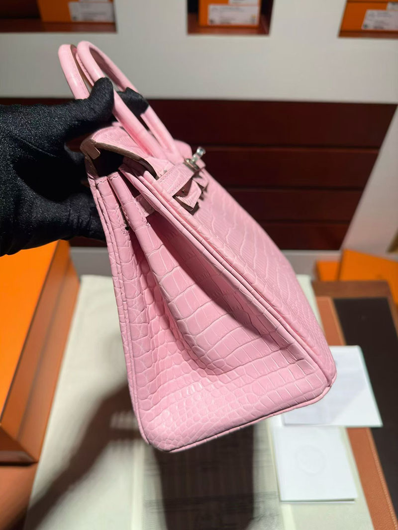 エルメス バーキンバッグ HERMES バーキン25 ピンク クロコダイル ポロサスマット シルバー金具 2630347 バーキン ピンク クロコダイル - 画像 (5)