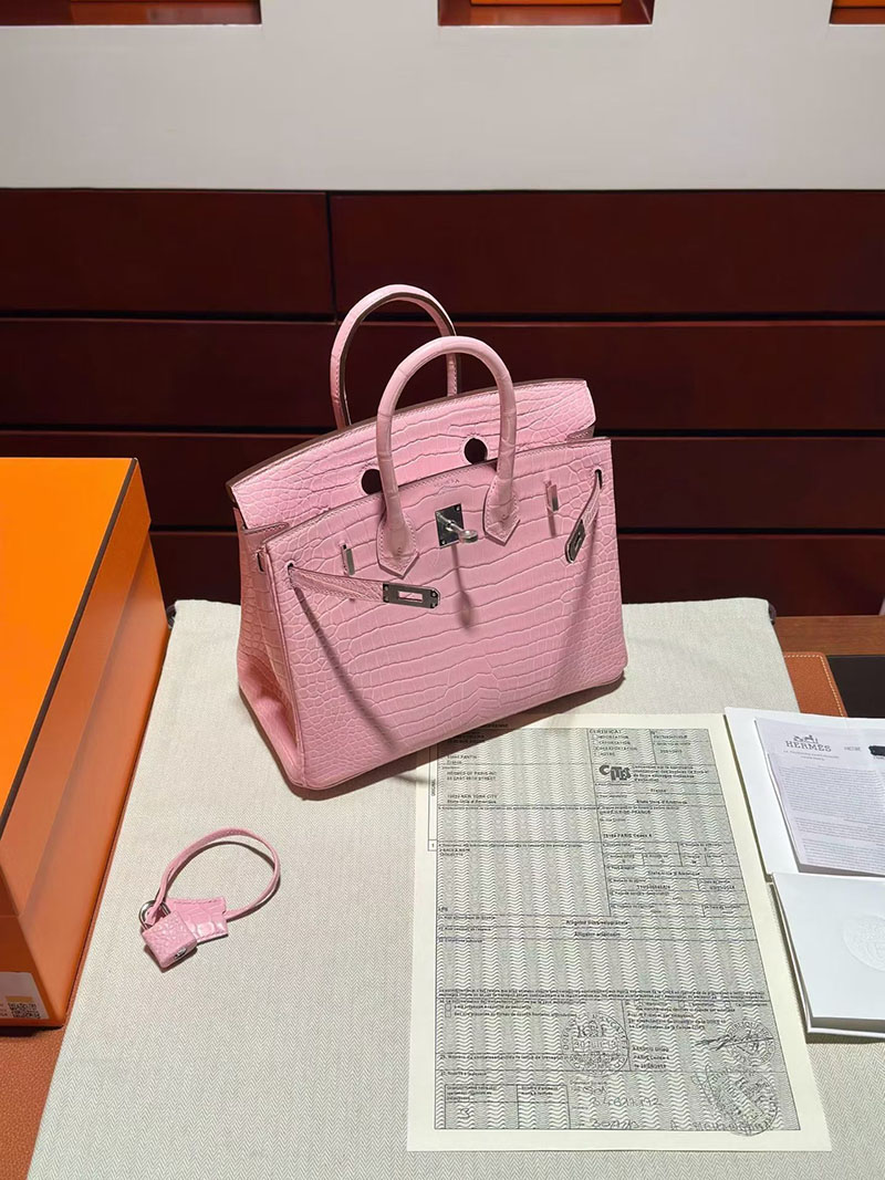 エルメス バーキンバッグ HERMES バーキン25 ピンク クロコダイル ポロサスマット シルバー金具 2630347 バーキン ピンク クロコダイル - 画像 (4)