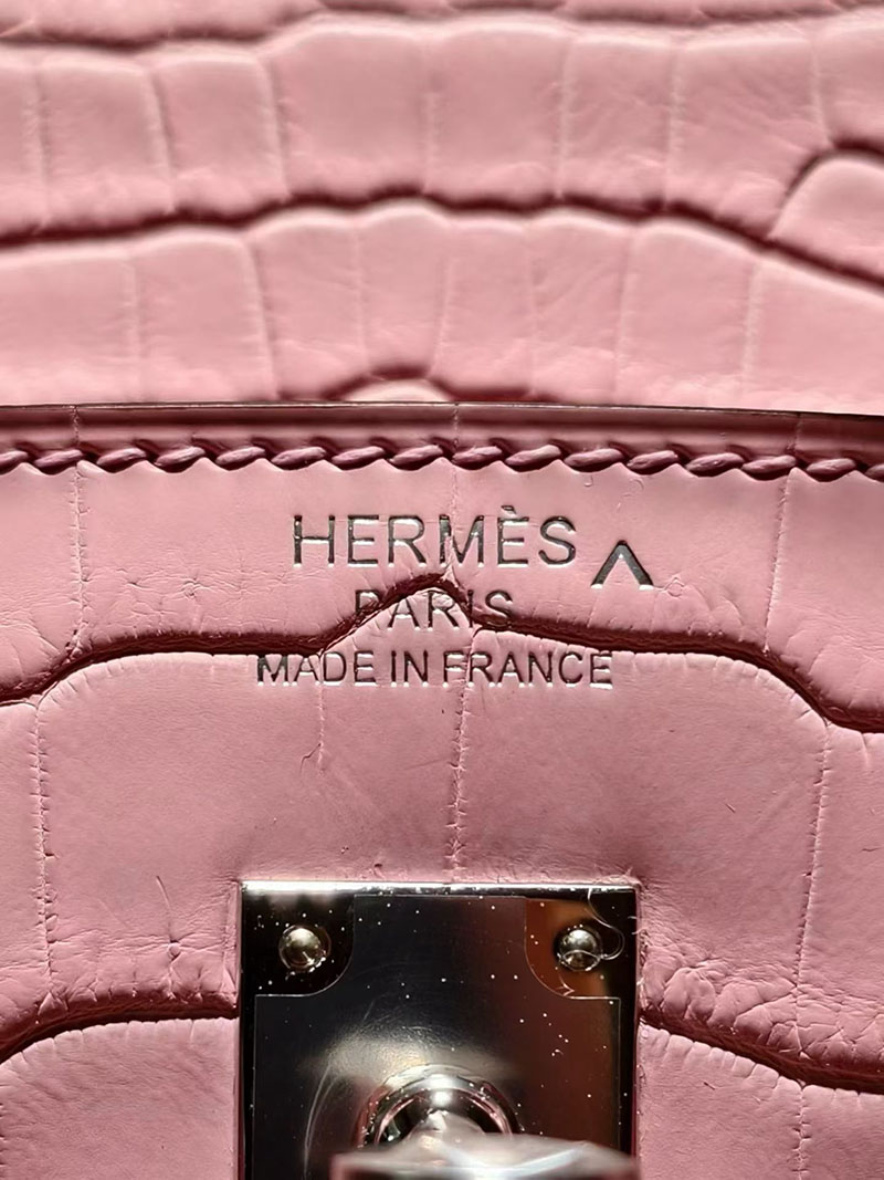 エルメス バーキンバッグ HERMES バーキン25 ピンク クロコダイル ポロサスマット シルバー金具 2630347 バーキン ピンク クロコダイル - 画像 (2)