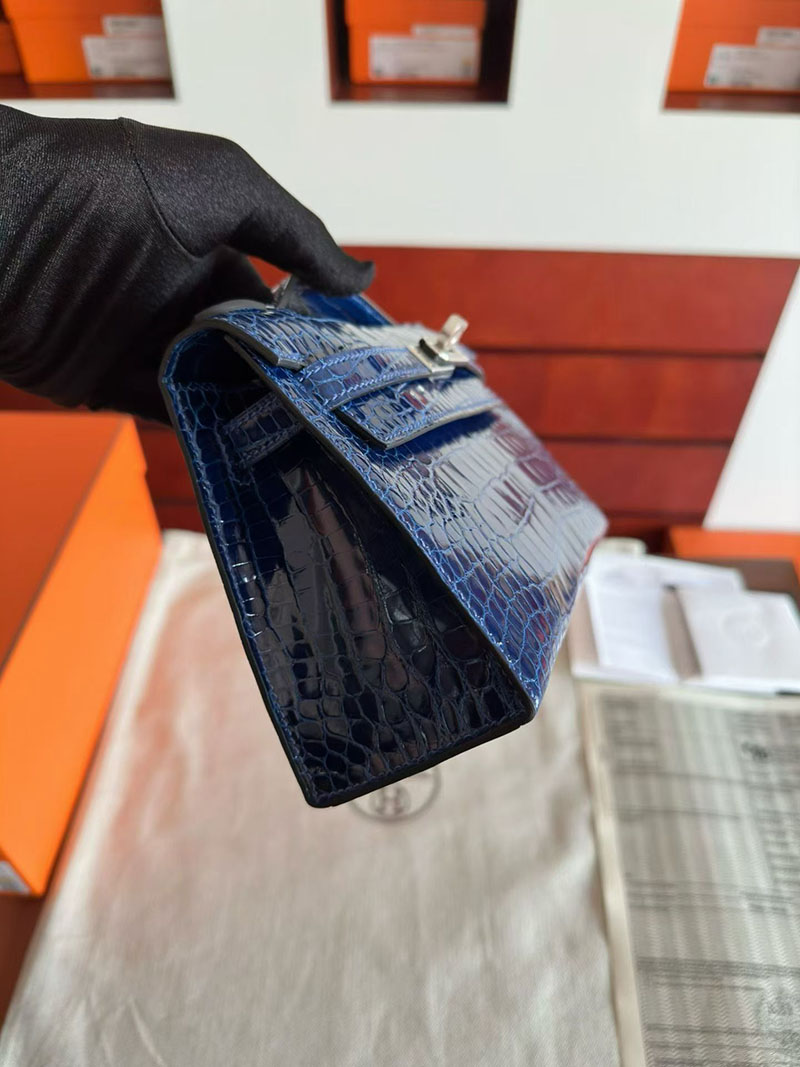 エルメス ポシェットケリーバッグ HERMES ポシェットケリー ブルーアビス クロコダイル シルバー金具 2630349 エルメス ケリー 定価 - 画像 (9)
