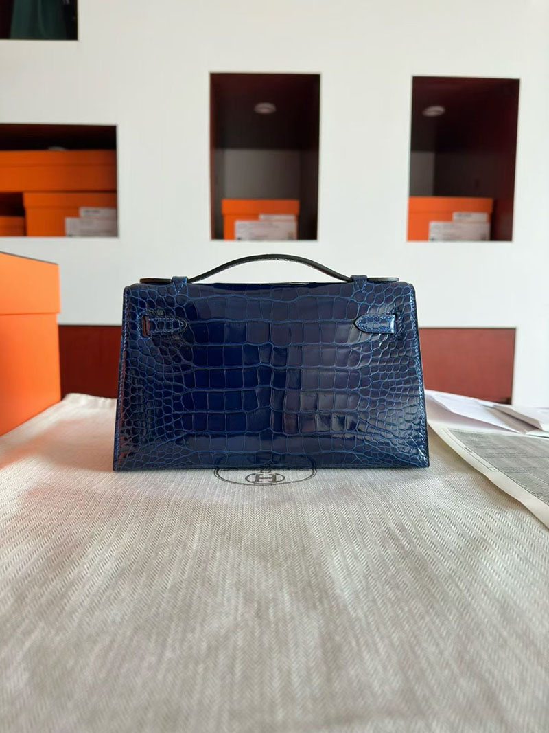 エルメス ポシェットケリーバッグ HERMES ポシェットケリー ブルーアビス クロコダイル シルバー金具 2630349 エルメス ケリー 定価 - 画像 (7)