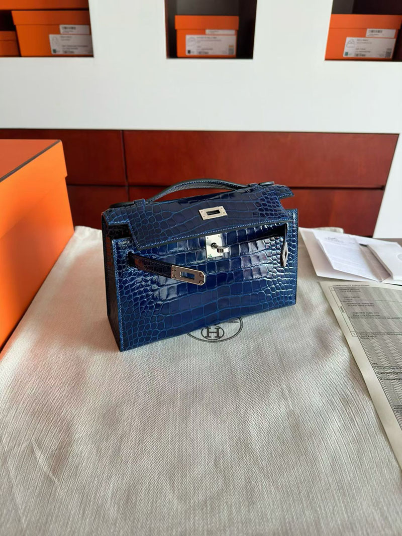 エルメス ポシェットケリーバッグ HERMES ポシェットケリー ブルーアビス クロコダイル シルバー金具 2630349 エルメス ケリー 定価 - 画像 (2)