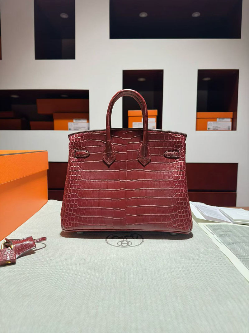 エルメス バーキンバッグ HERMES バーキン25 ルージュアッシュ クロコダイル ゴールド金具 2630357 エルメス バーキン クロコ 赤 - 画像 (9)