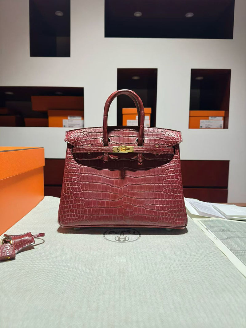 エルメス バーキンバッグ HERMES バーキン25 ルージュアッシュ クロコダイル ゴールド金具 2630357 エルメス バーキン クロコ 赤 - 画像 (8)