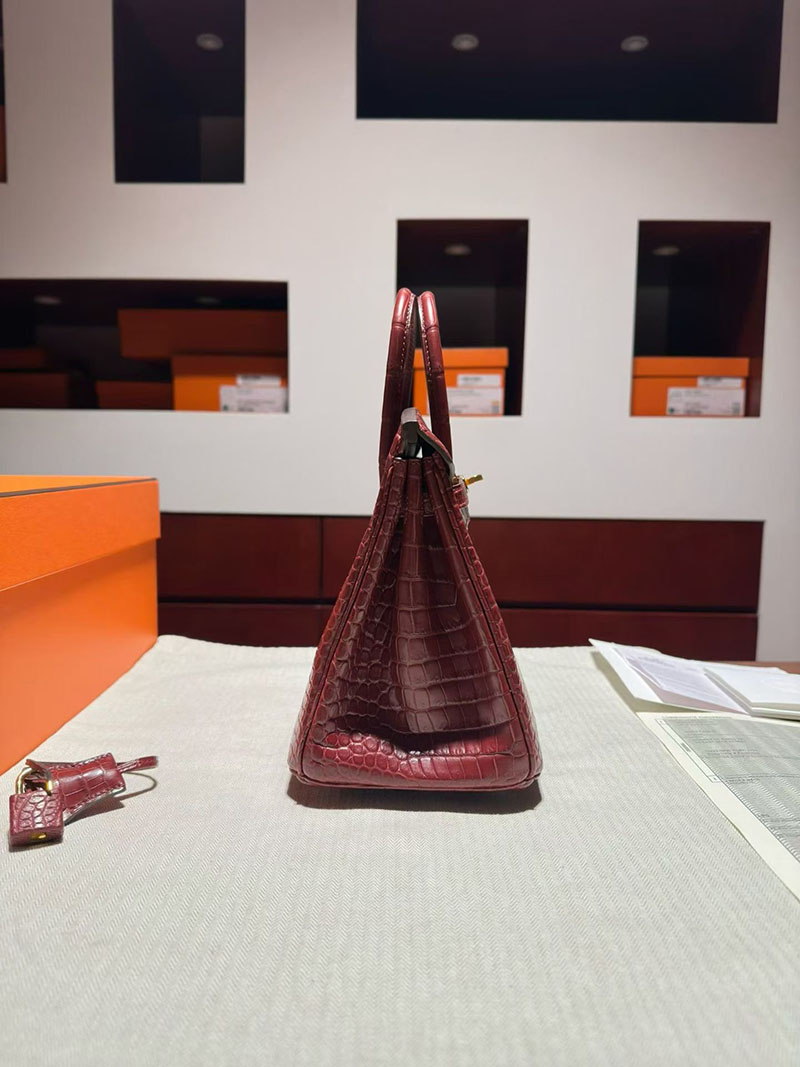 エルメス バーキンバッグ HERMES バーキン25 ルージュアッシュ クロコダイル ゴールド金具 2630357 エルメス バーキン クロコ 赤 - 画像 (7)