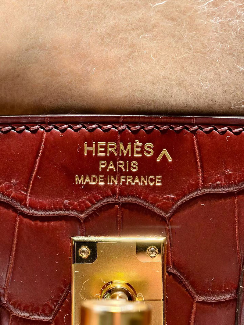 エルメス バーキンバッグ HERMES バーキン25 ルージュアッシュ クロコダイル ゴールド金具 2630357 エルメス バーキン クロコ 赤 - 画像 (5)