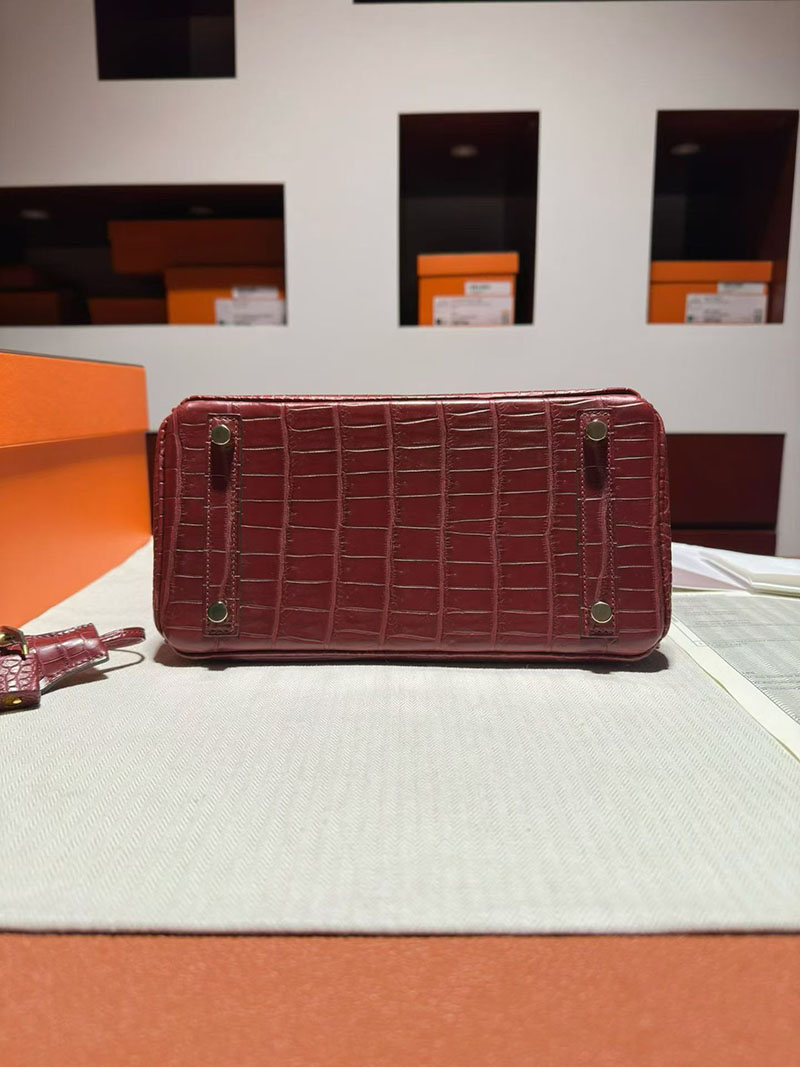 エルメス バーキンバッグ HERMES バーキン25 ルージュアッシュ クロコダイル ゴールド金具 2630357 エルメス バーキン クロコ 赤 - 画像 (4)