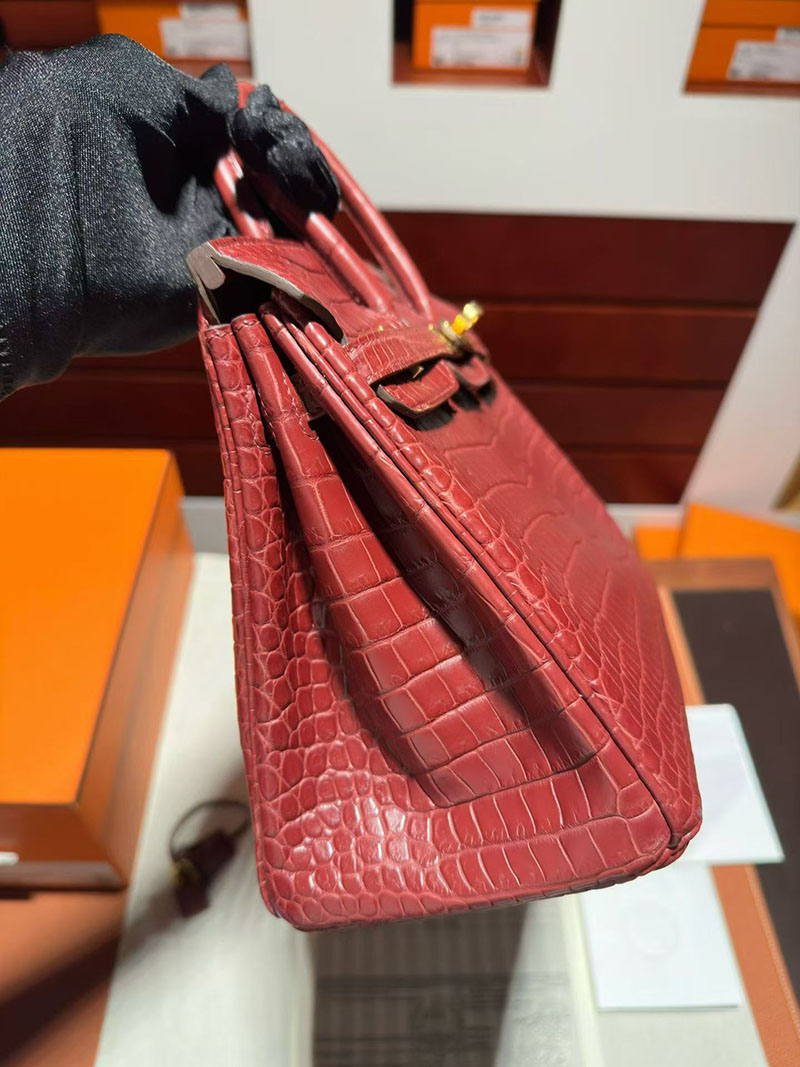 エルメス バーキンバッグ HERMES バーキン25 ルージュアッシュ クロコダイル ゴールド金具 2630357 エルメス バーキン クロコ 赤 - 画像 (3)