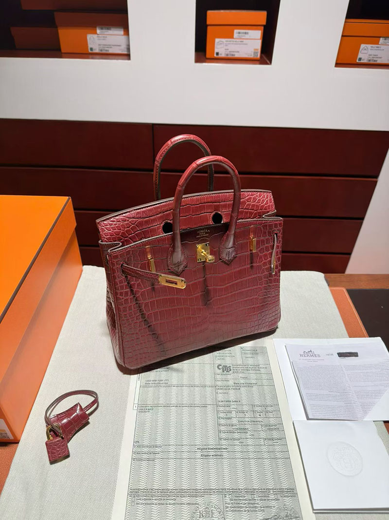 エルメス バーキンバッグ HERMES バーキン25 ルージュアッシュ クロコダイル ゴールド金具 2630357 エルメス バーキン クロコ 赤 - 画像 (2)