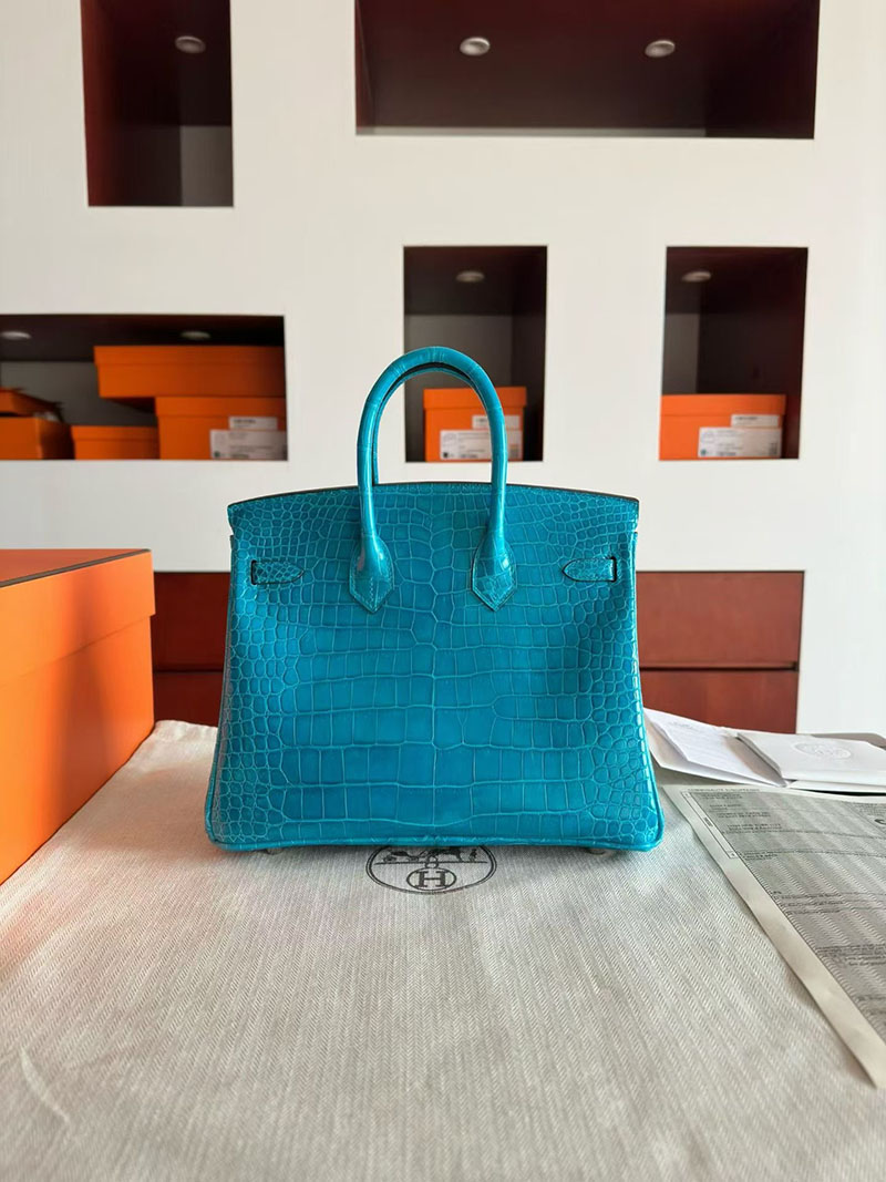 エルメス バーキンバッグ HERMES バーキン25 ブルーイズミール クロコダイル シルバー金具 2630358 エルメス バーキン クロコ ポロサス - 画像 (9)