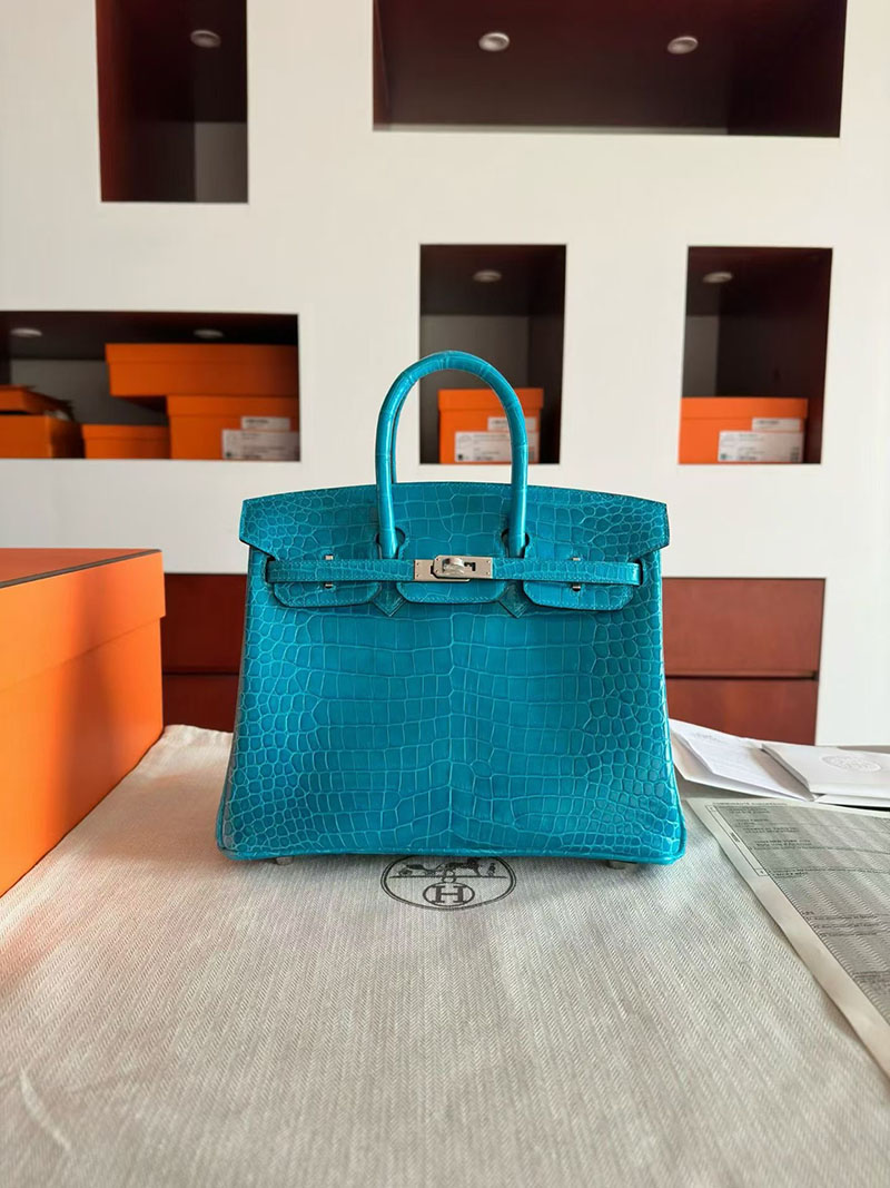 エルメス バーキンバッグ HERMES バーキン25 ブルーイズミール クロコダイル シルバー金具 2630358 エルメス バーキン クロコ ポロサス - 画像 (8)