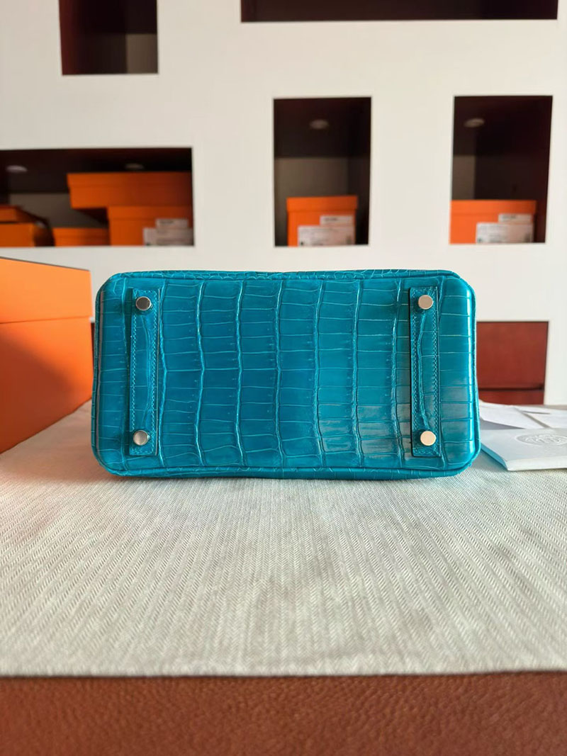 エルメス バーキンバッグ HERMES バーキン25 ブルーイズミール クロコダイル シルバー金具 2630358 エルメス バーキン クロコ ポロサス - 画像 (7)