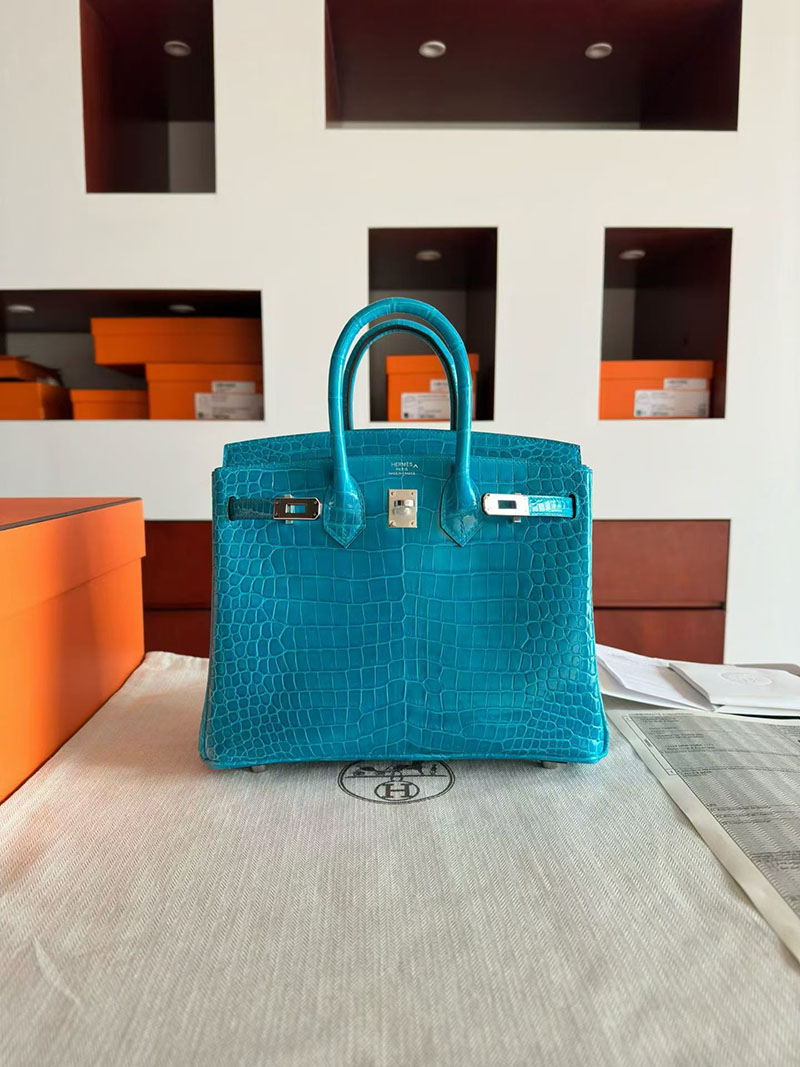 エルメス バーキンバッグ HERMES バーキン25 ブルーイズミール クロコダイル シルバー金具 2630358 エルメス バーキン クロコ ポロサス - 画像 (6)