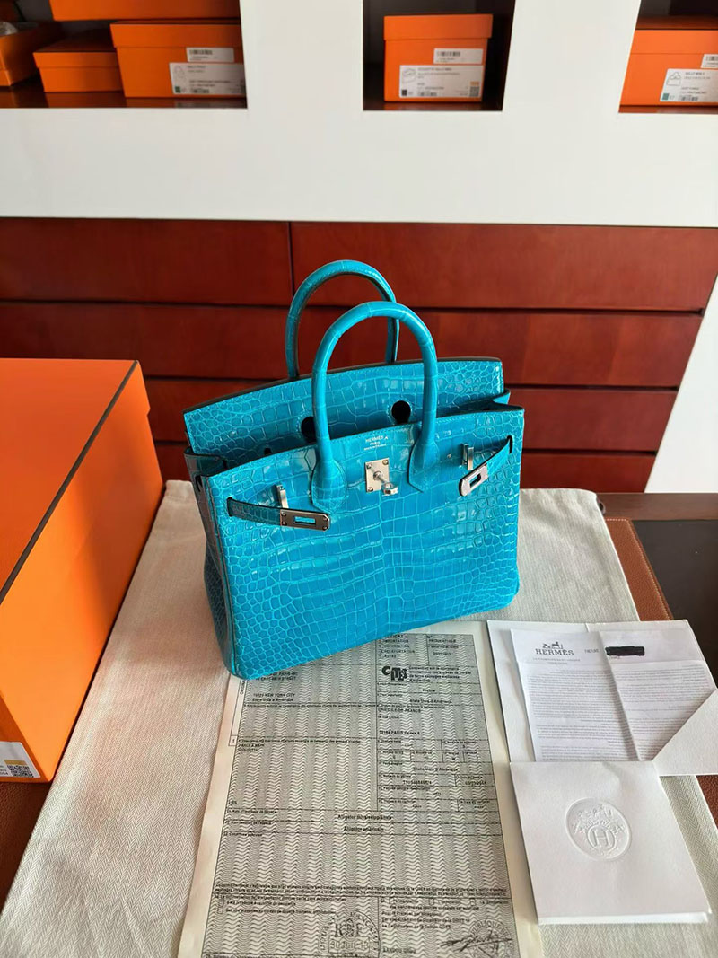 エルメス バーキンバッグ HERMES バーキン25 ブルーイズミール クロコダイル シルバー金具 2630358 エルメス バーキン クロコ ポロサス - 画像 (3)