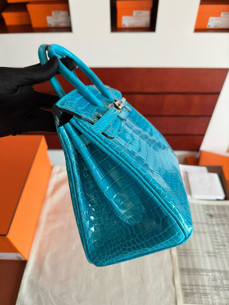 エルメス バーキンバッグ HERMES バーキン25 ブルーイズミール クロコダイル シルバー金具 2630358 エルメス バーキン クロコ ポロサス - 画像 (2)