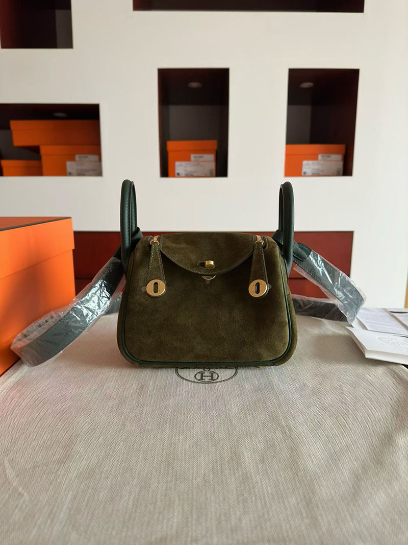 エルメス ハンドバッグ HERMES ミニリンディ カノピ/ヴェールオリーブ ヴォー・グリズリー ゴールド金具 2630367 リンディ ミニ 定価 - 画像 (7)