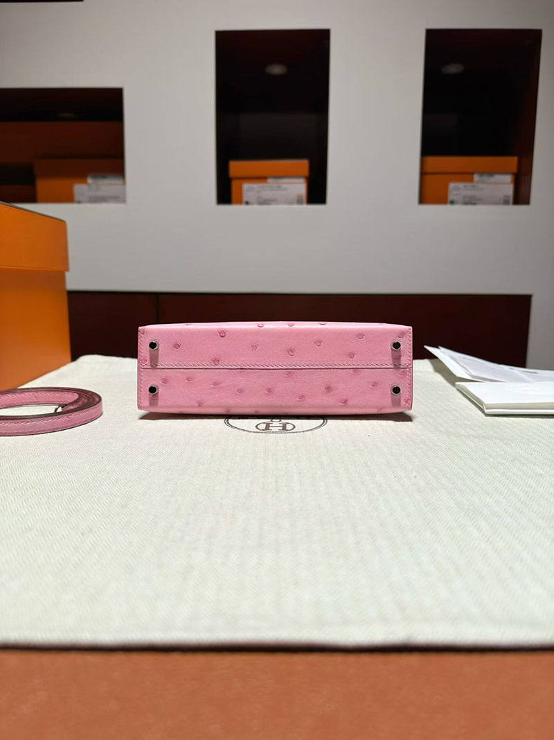 エルメス ケリーミニバッグ HERMES ケリーミニ2 外縫い ローズバブルガム ピンク オーストリッチ シルバー金具 2630368 エルメス バッグ ピンク - 画像 (7)