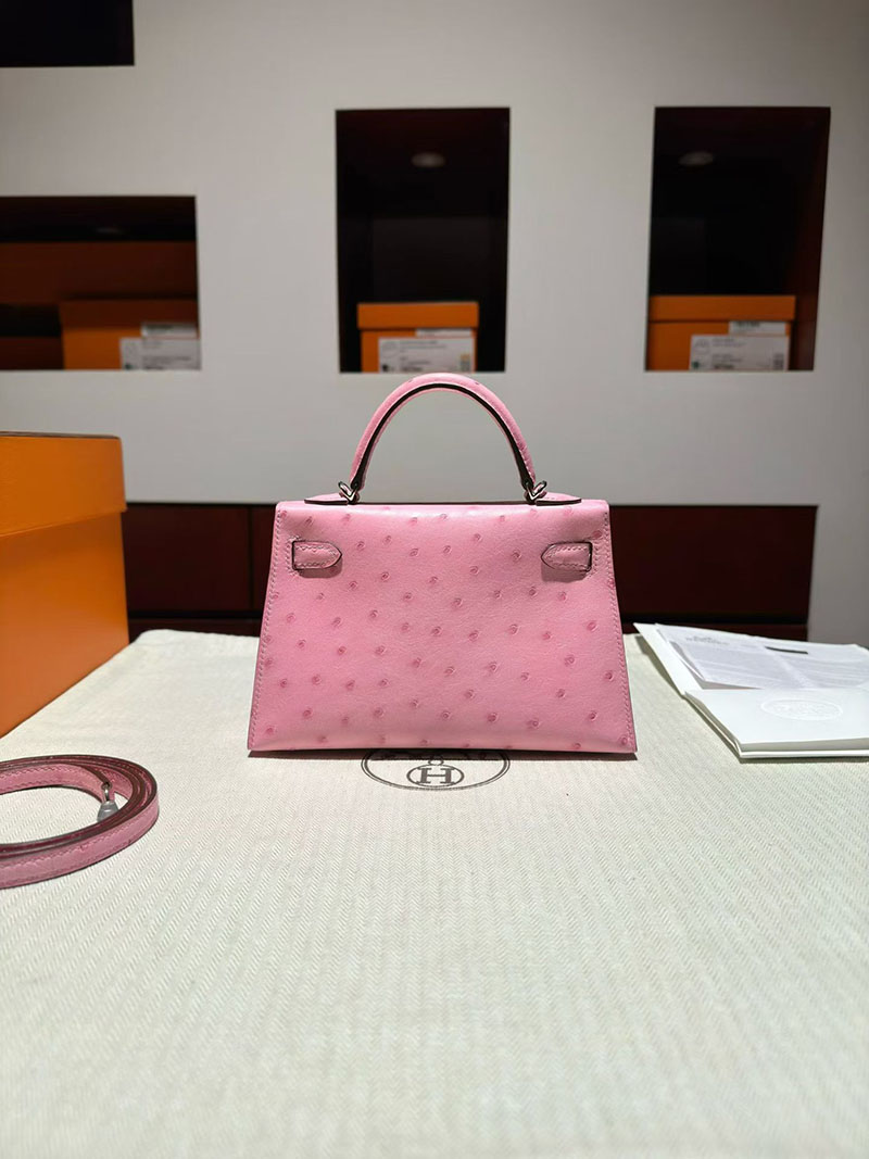 エルメス ケリーミニバッグ HERMES ケリーミニ2 外縫い ローズバブルガム ピンク オーストリッチ シルバー金具 2630368 エルメス バッグ ピンク - 画像 (5)