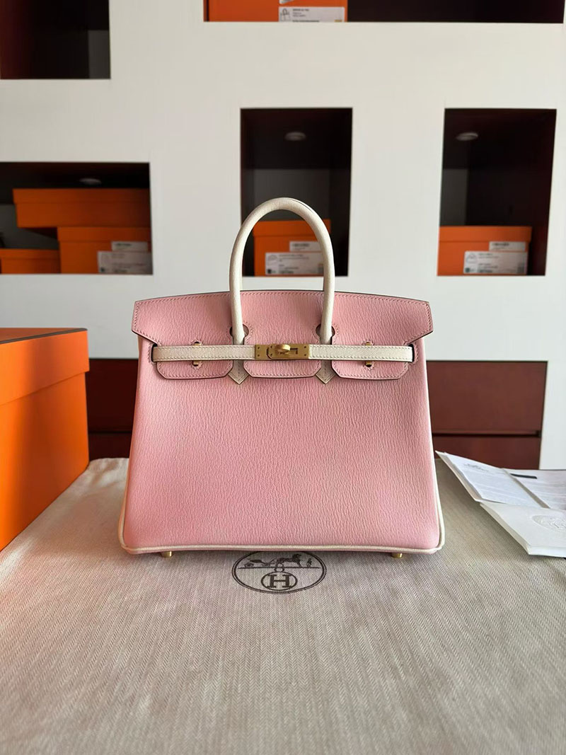 エルメス バーキンバッグ レディース HERMES バーキン25 ローズサクラ/ナタ シェブルミゾル ゴールド金具 2630372 バーキン25 ピンク - 画像 (7)
