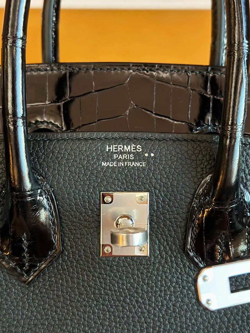 エルメス バーキンバッグ HERMES バーキン25 タッチ 黒 ブラック トゴ/クロコダイル シルバー金具 2630373 バーキン25 黒 定価 - 画像 (6)