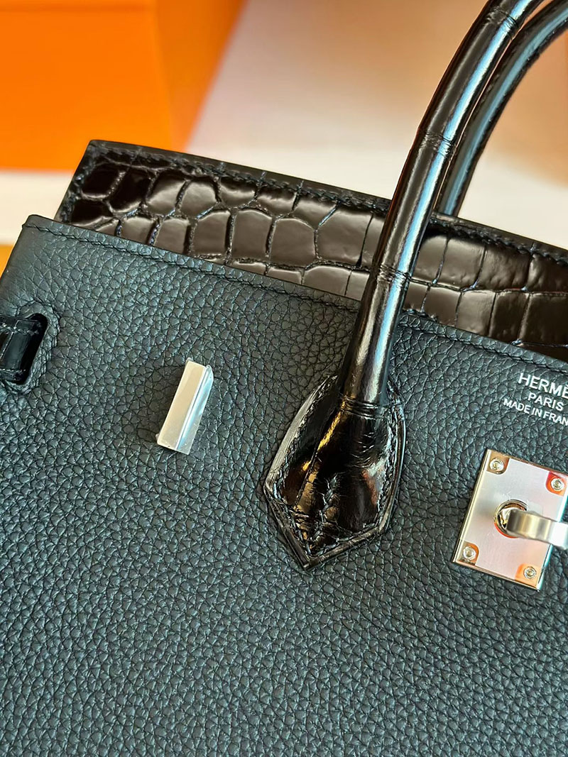 エルメス バーキンバッグ HERMES バーキン25 タッチ 黒 ブラック トゴ/クロコダイル シルバー金具 2630373 バーキン25 黒 定価 - 画像 (4)