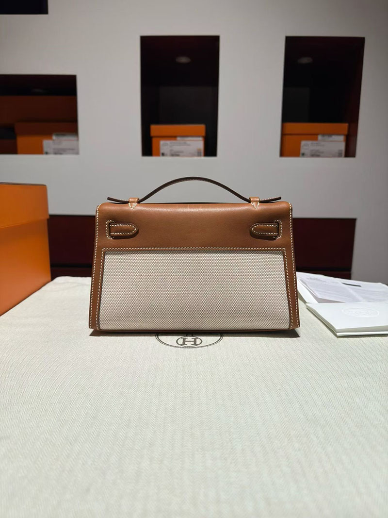 エルメス ケリーミニバッグ HERMES ポシェットケリー ゴールド スイフト/トワルアッシュ シルバー金具 2630374 エルメス ミニケリー 定価 - 画像 (9)